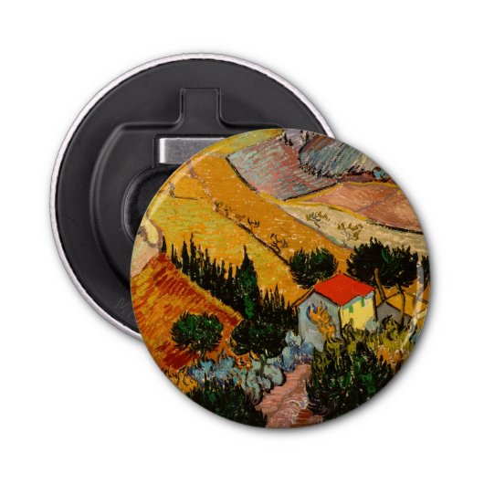 Vincent van Gogh - Landschap, Huis en ploegenman Button Flesopener (Voorkant)