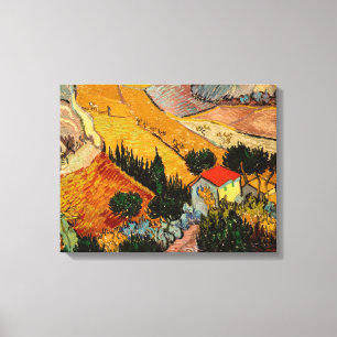 Vincent van Gogh - Landschap, Huis en ploegenman Canvas Afdruk