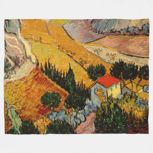 Vincent van Gogh - Landschap, Huis en ploegenman Fleece Deken (Voorkant (Horizontaal))