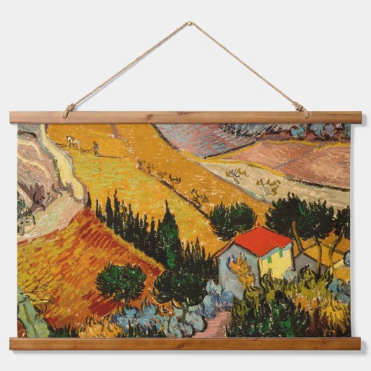 Vincent van Gogh - Landschap, Huis en ploegenman Hangend Wandkleed (Voorkant)