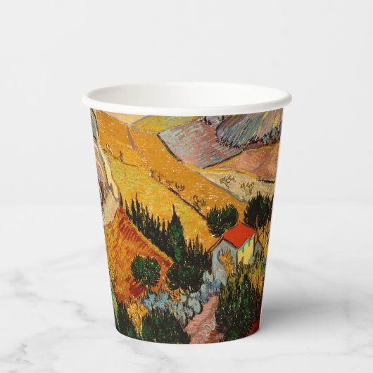 Vincent van Gogh - Landschap, Huis en ploegenman Papieren Bekers (Achterkant)