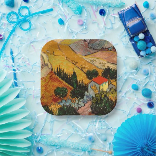 Vincent van Gogh - Landschap, Huis en ploegenman Papieren Bordje (Feest)