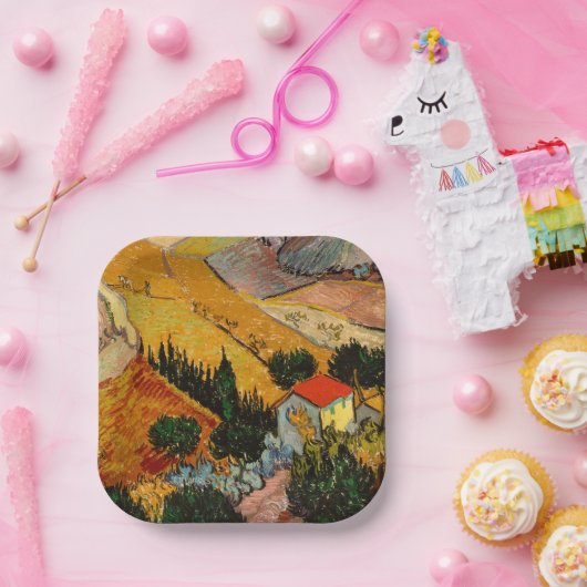 Vincent van Gogh - Landschap, Huis en ploegenman Papieren Bordje (Feest)