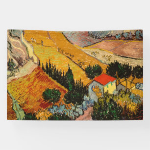 Vincent van Gogh - Landschap, Huis en ploegenman Spandoek