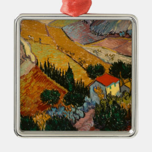 Vincent van Gogh   Landschap met House & Plowman Metalen Ornament