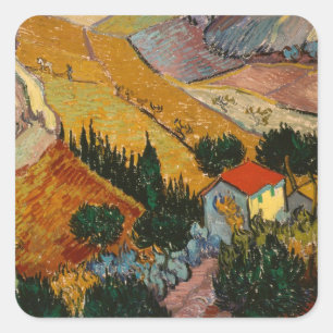 Vincent van Gogh Landschap met House & Plowman Vierkante Sticker