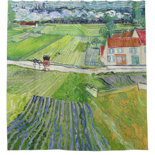 Vincent van Gogh - Landschap met vervoer en trein Douchegordijn (Voorkant)