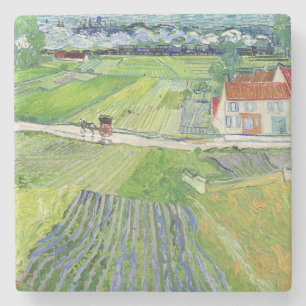 Vincent van Gogh - Landschap met vervoer en trein Stenen Onderzetter