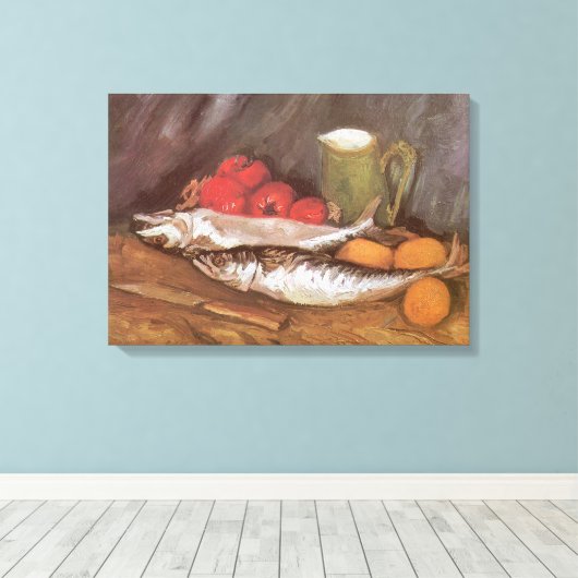 Vincent van Gogh - Makreel, citroenen en tomaten Canvas Afdruk (Insitu (Houten vloer))