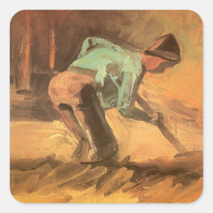Vincent van Gogh - Man gebogen met stok of spade Vierkante Sticker