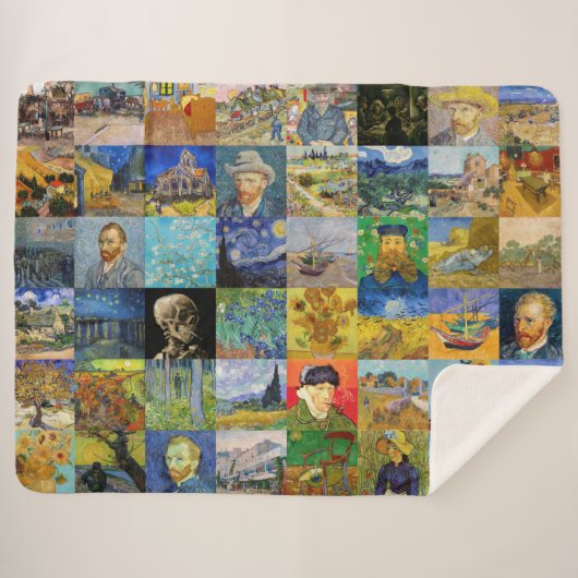 Vincent van Gogh - Masterstuks Mosaic Patchwork Sherpa Deken (Voorkant (horizontaal))