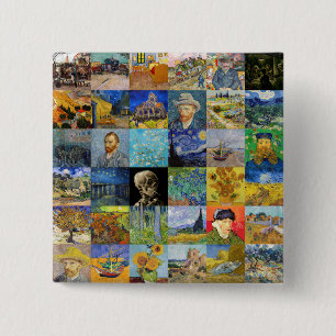 Vincent van Gogh - Masterstuks Mosaic Patchwork Vierkante Button 5,1 Cm