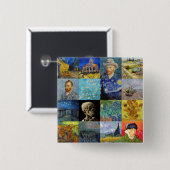 Vincent van Gogh - Masterstuks Mosaic Patchwork Vierkante Button 5,1 Cm (Voorkant /achterkant)