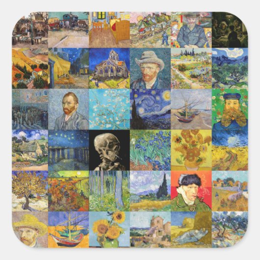 Vincent van Gogh - Masterstuks Mosaic Patchwork Vierkante Sticker (Voorkant)