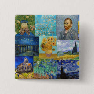 Vincent Van Gogh - Masterstuks Patchwork Vierkante Button 5,1 Cm