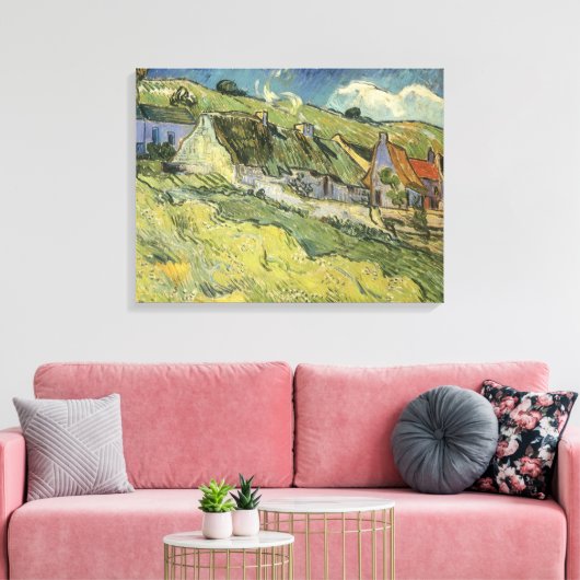Vincent van Gogh - Met Riet Gedekte Huizen Canvas Afdruk (Insitu (Woonkamer))