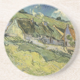 Vincent van Gogh - Met Riet Gedekte Huizen Zandsteen Onderzetter
