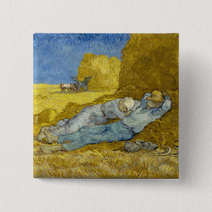 Vincent Van Gogh - Middag, Rust na het werk / Siës Vierkante Button 5,1 Cm