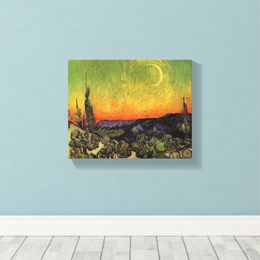 Vincent Van Gogh Moonlit Landschap Canvas Afdruk (Insitu (Houten vloer))