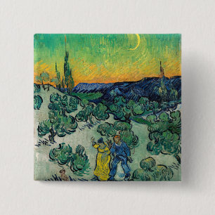 Vincent van Gogh - Moonlit Landschap met Paars Vierkante Button 5,1 Cm