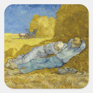 Vincent Van Gogh - Noon, rest van het werk / Siest Vierkante Sticker