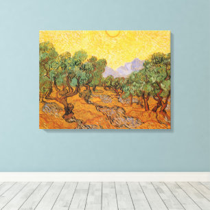 Vincent van Gogh - Olijfbomen, Gele Lucht en Zon Canvas Afdruk