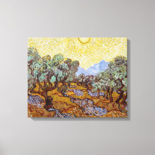 Vincent van Gogh - Olijfbomen, Gele Lucht en Zon Canvas Afdruk