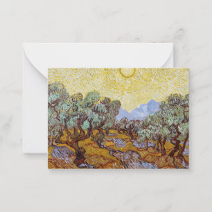 Vincent van Gogh - Olijfbomen, Gele Lucht en Zon Notitiekaartje
