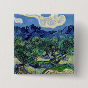 Vincent van Gogh - Olijfbomen met de Alpilles Vierkante Button 5,1 Cm