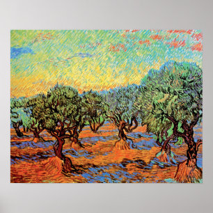 Vincent Van Gogh - Olijfboomgaard met oranje lucht Poster