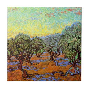 Vincent Van Gogh - Olijfboomgaard met oranje lucht Tegeltje