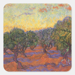Vincent van Gogh - Olijfgaard, Oranje lucht Vierkante Sticker