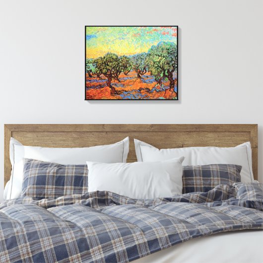 Vincent Van Gogh - Olijfgrove met Oranje Sky Canvas Afdruk (Insitu (Slaapkamer))