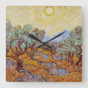 Vincent Van Gogh - Olijven met gele hemel Vierkante Klok
