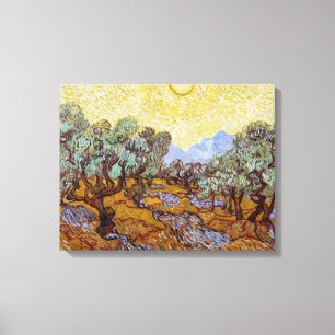 Vincent van Gogh - Olive Trees, Yellow Sky en Sun Canvas Afdruk