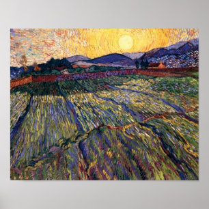 Vincent Van Gogh - Omheind veld met rijzende zon Poster