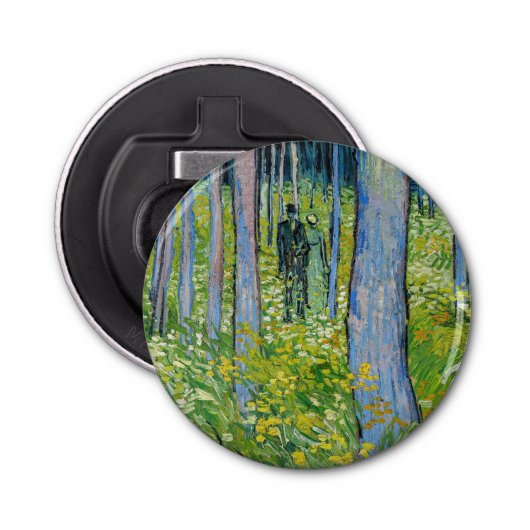 Vincent van Gogh - Ondergroei met twee figuren Button Flesopener (Voorkant)