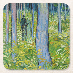 Vincent van Gogh - Ondergroei met twee figuren Vierkante Kartonnen Onderzetter