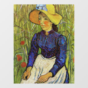 Vincent van Gogh - Peasant Girl in Pet met stro Raamsticker