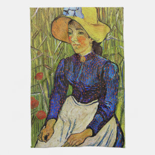 Vincent van Gogh - Peasant Girl in Pet met stro Theedoek
