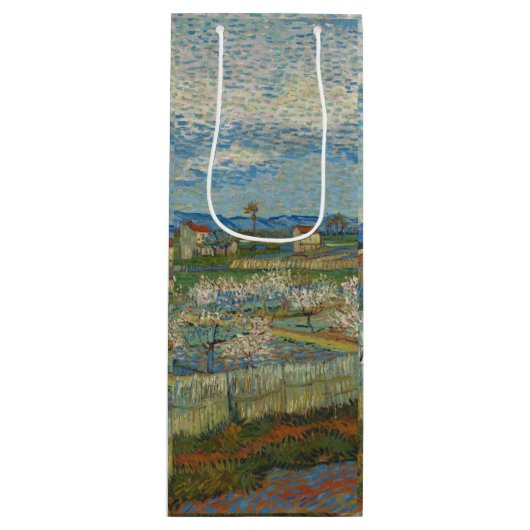 Vincent Van Gogh Perzikbomen in Blossom Wijn Cadeautas (Voorkant)