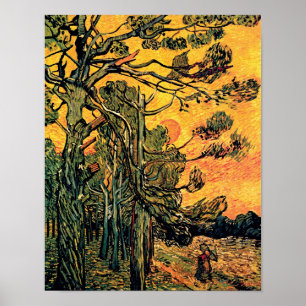 Vincent van Gogh - Pine Trees tegen een Rode Hemel Poster
