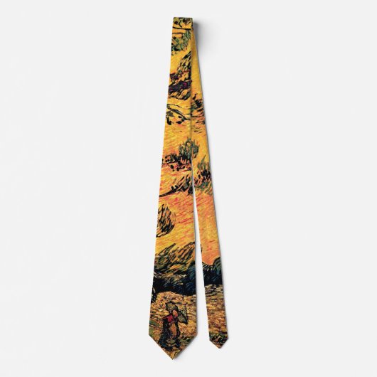 Vincent van Gogh - Pine Trees tegen een Rode Hemel Stropdas (Voorkant)