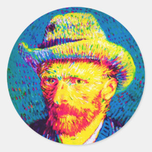 Vincent Van Gogh - Pop Art Zelfportret Met Hoed Ronde Sticker