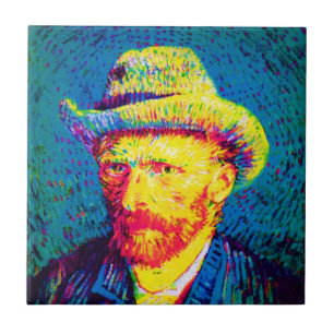 Vincent Van Gogh - Pop Art Zelfportret Met Hoed Tegeltje