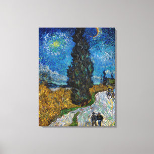Vincent van Gogh - Road met Cypress en Star Canvas Afdruk
