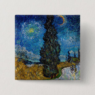 Vincent van Gogh - Road met Cypress en Star Vierkante Button 5,1 Cm