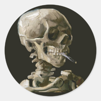 Vincent van Gogh Schedel met Brandende Sigaret Fij Ronde Sticker