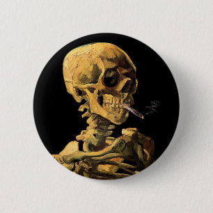 Vincent Van Gogh - schedel met brandende sigarette Ronde Button 5,7 Cm