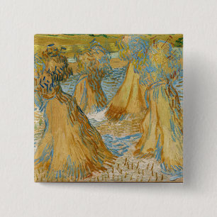 Vincent van Gogh - Sheaves of Wheat Vierkante Button 5,1 Cm